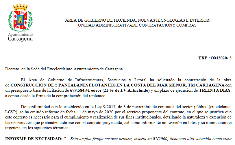 El Ayto. Cartagena se gasta casi 700.000 € en unas pasarelas para baño, cuando la ciudadanía lo que pide es recuperar el Mar Menor