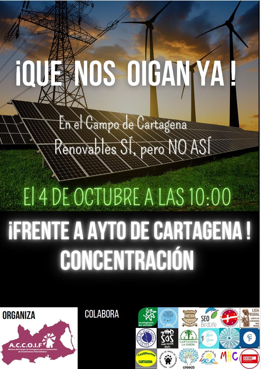 El Ayto.Cartagena aprueba proyectos fotovoltaicos sin hacer impacto ambiental, en contra de más de 30 colectivos que lo consideran nefasto