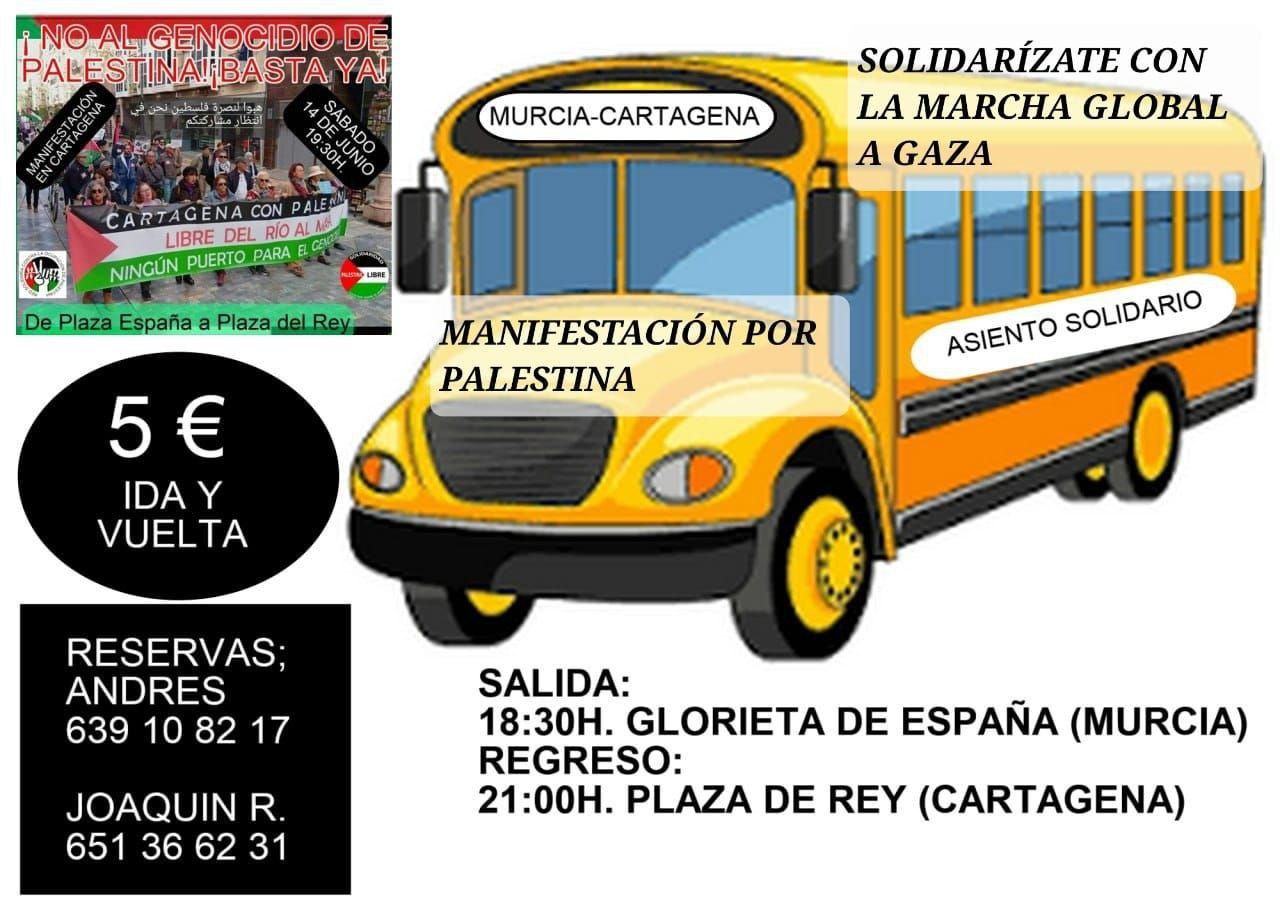 bus a Cartagena manifestación contra el genocidio de Gaza