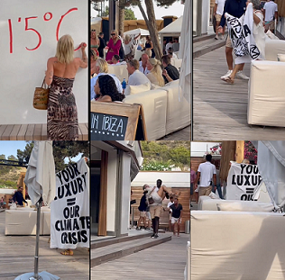 Irrumpen en un Beach Club de lujo de Ibiza, para denunciar la incompatibilidad de vida de los mega-ricos y afrontar la Crisis Climática