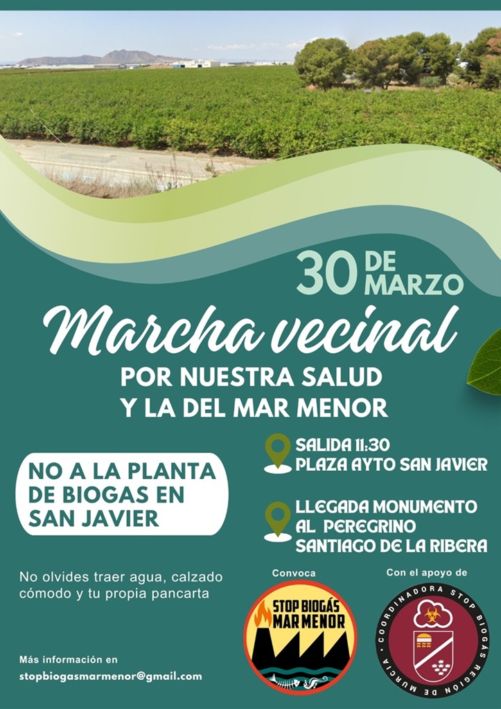 El próximo domingo 30 de marzo, realizarán una marcha contra la planta de biogás en San Javier