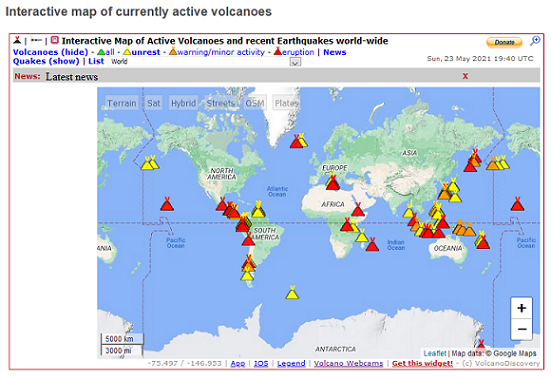 Mapa interactivo de actividad volcánica