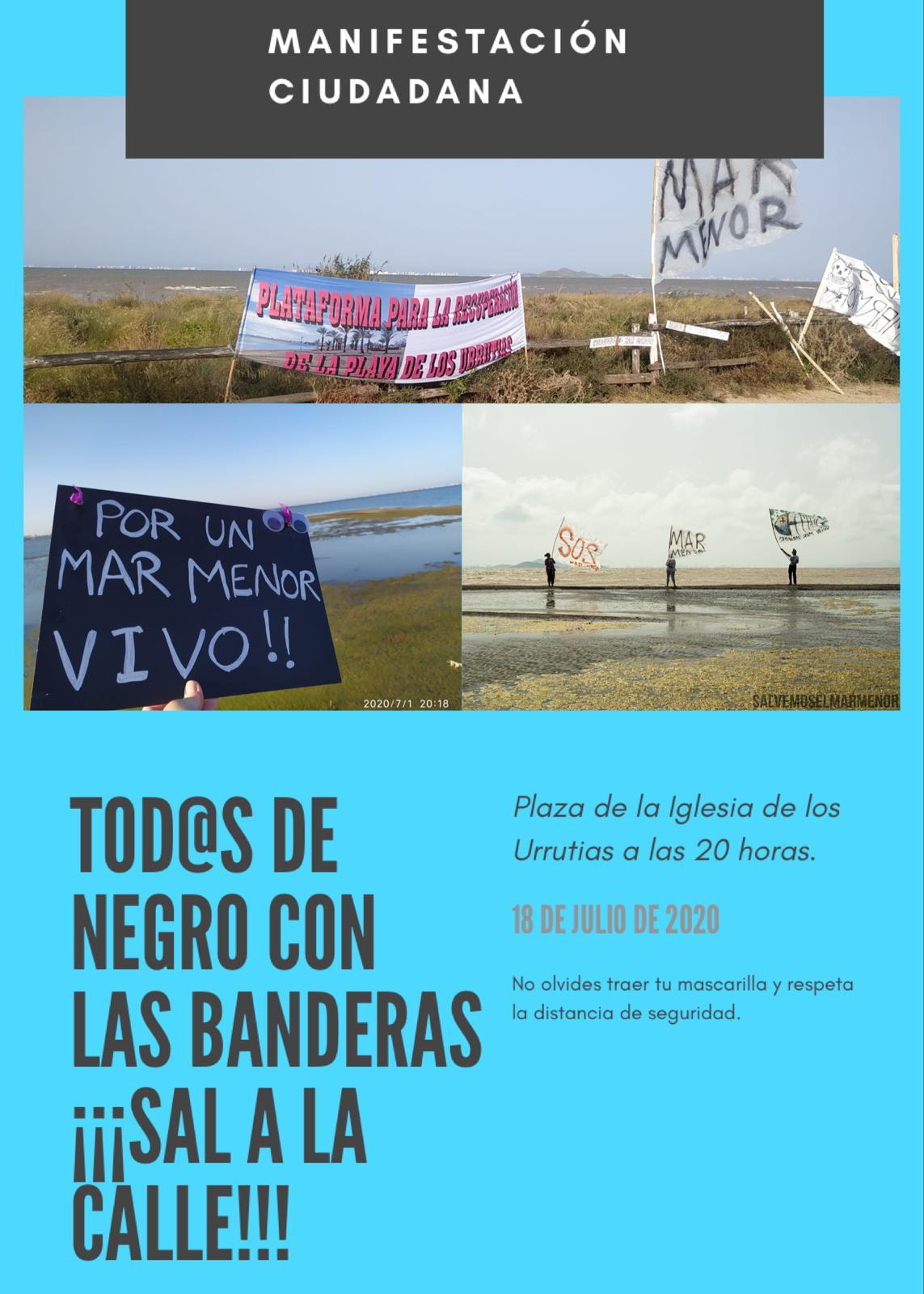 CONCENTRACIÓN POR NUESTRO MAR MENOR, SÁBADO 18 JULIO EN LA PLAZA DE LA IGLESIA, EN LOS URRUTIAS A LAS 20:00, CONTAMOS CONTIGO