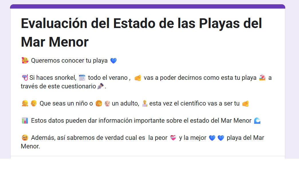La Asociación Ecociudadana Por Un Mar Vivo realiza una gran encuesta sobre las playas del Mar Menor para conocer su estado