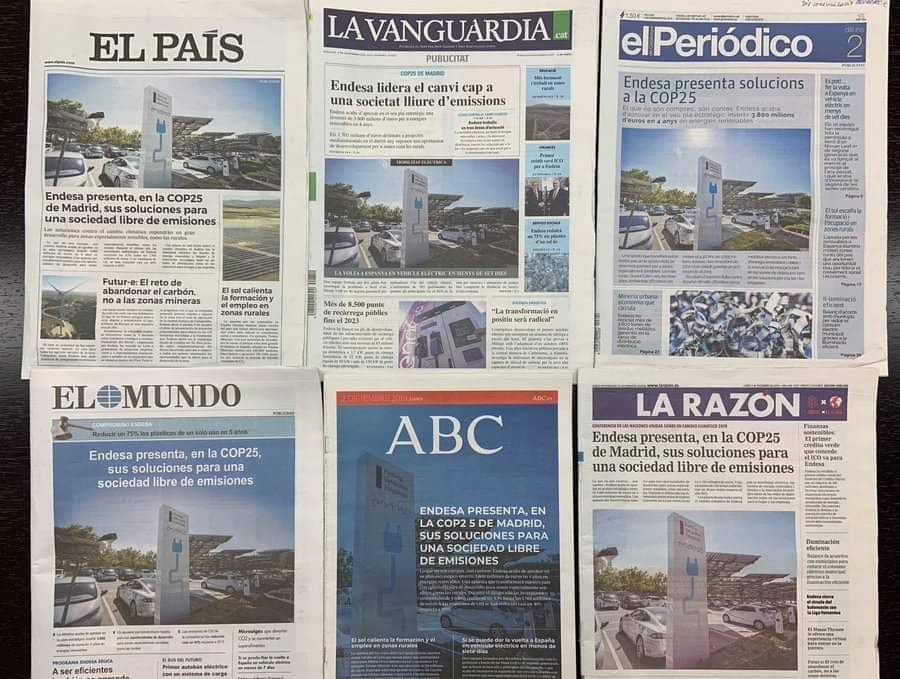 ENDESA ha comprado la portada de todos los periódicos de este país y patrocina el COP de Madrid, siendo una de las que mas emite Co2