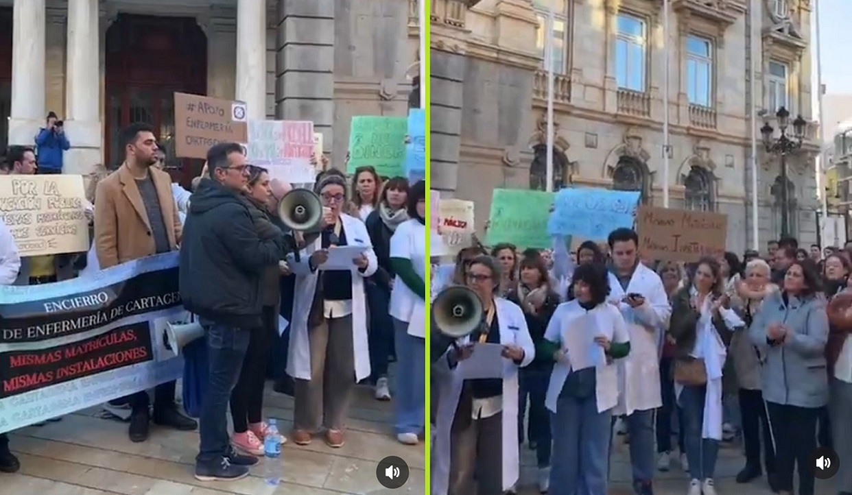 La Escuela de Enfermería se concentra en el Ayto.Cartagena, sigue el encierro y paro académico hasta que se cumplan sus reivindicaciones