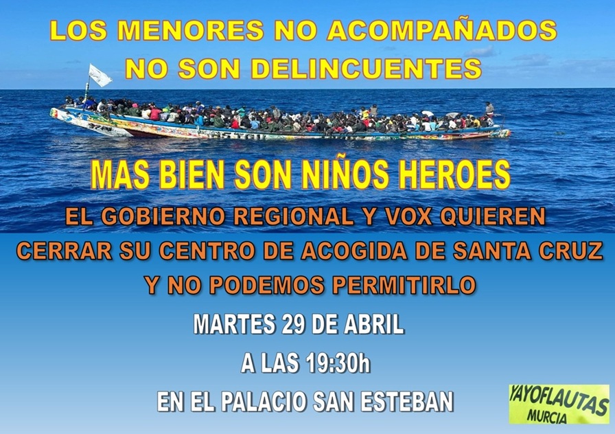 Convocan el martes 29 abril, concentración contra el cierre de centros de menores no acompañados en la Región de Murcia