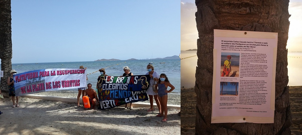 Carlos Cayuela realizó a nado I Travesía en solitario de Isla Perdiguera a Los Urrutias, para llamar la atención por el estado del Mar Menor