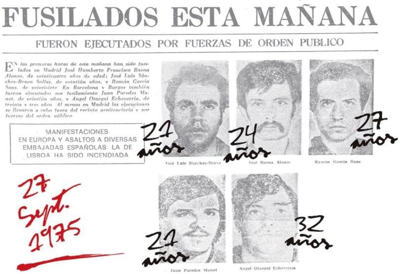 Celebración en Madrid el 27 de septiembre, del 50 Aniversario de los fusilamientos del franquismo (1975–2025)