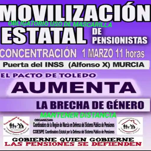 Murcia se suma a las manifestaciones y concentraciones a nivel estatal por las pensiones