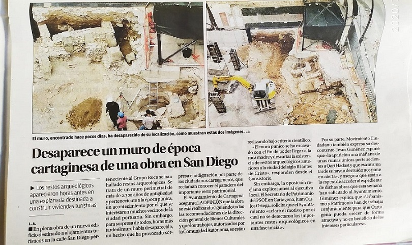 Mariano Roca destruye restos púnicos bajo la pasividad del Ayuntamiento Cartagena que se lo consiente