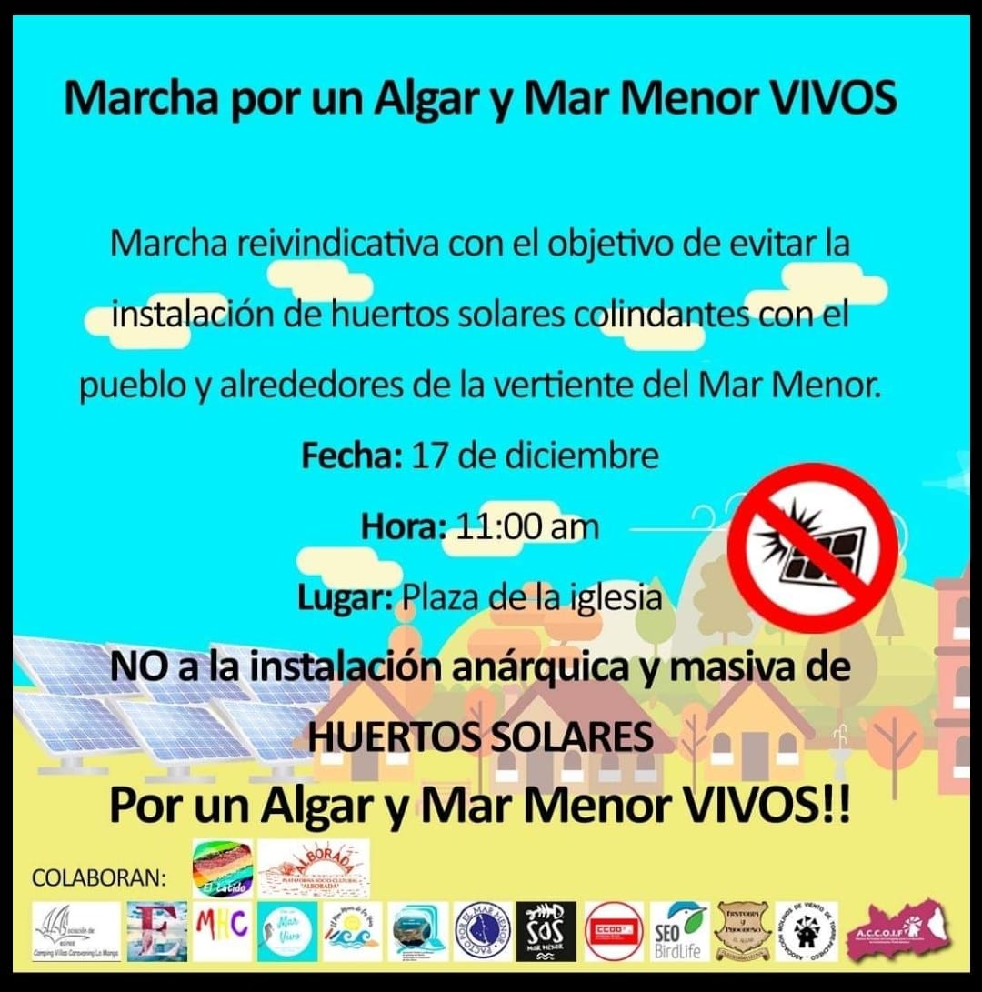 17-D Marcha reivindicativa para evitar la instalación de huertos solares porque queremos  El Algar y Mar Menor VIVOS