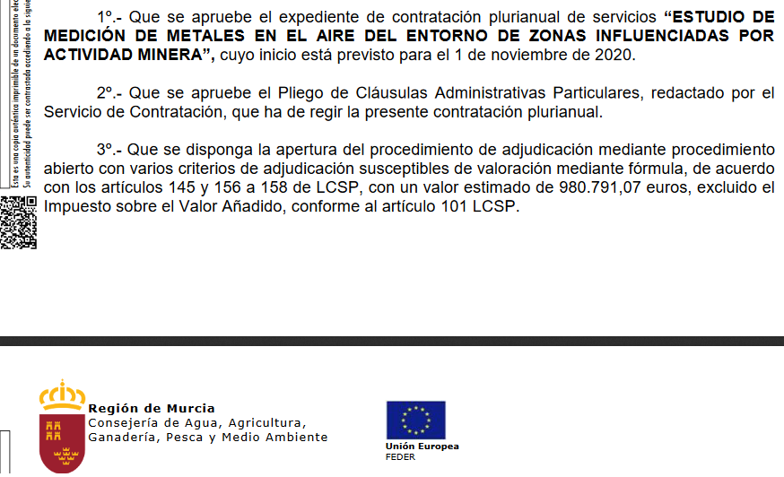 REclamo el millón de euros, ya sé que hay contaminación en el aire por metales pesados en la Cuenca Minera de El LLano a Cartagena