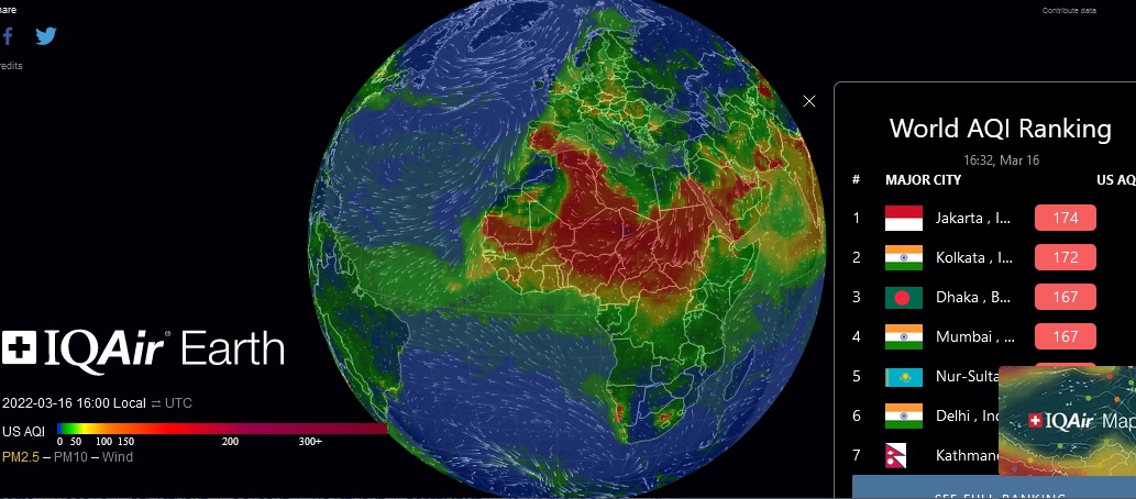 Calidad del aire, visores a tiempo real global y medidores de las estaciones