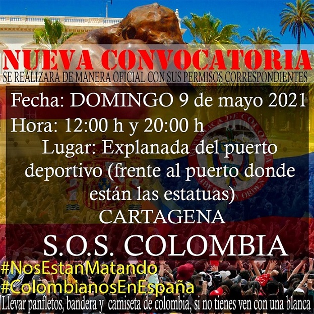 SOS COLOMBIA, EN EL PUERTO DE CARTAGENA EL DOMINGO 9 MAYO SE CONVOCAN CONCENTRACIONES DE APOYO