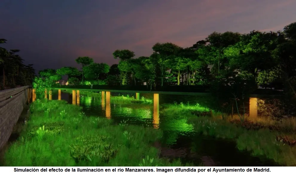 Denuncian que no está permitido el alumbrado nocturno del Manzanares y que se financia con cargo a un contrato de depuración de agua