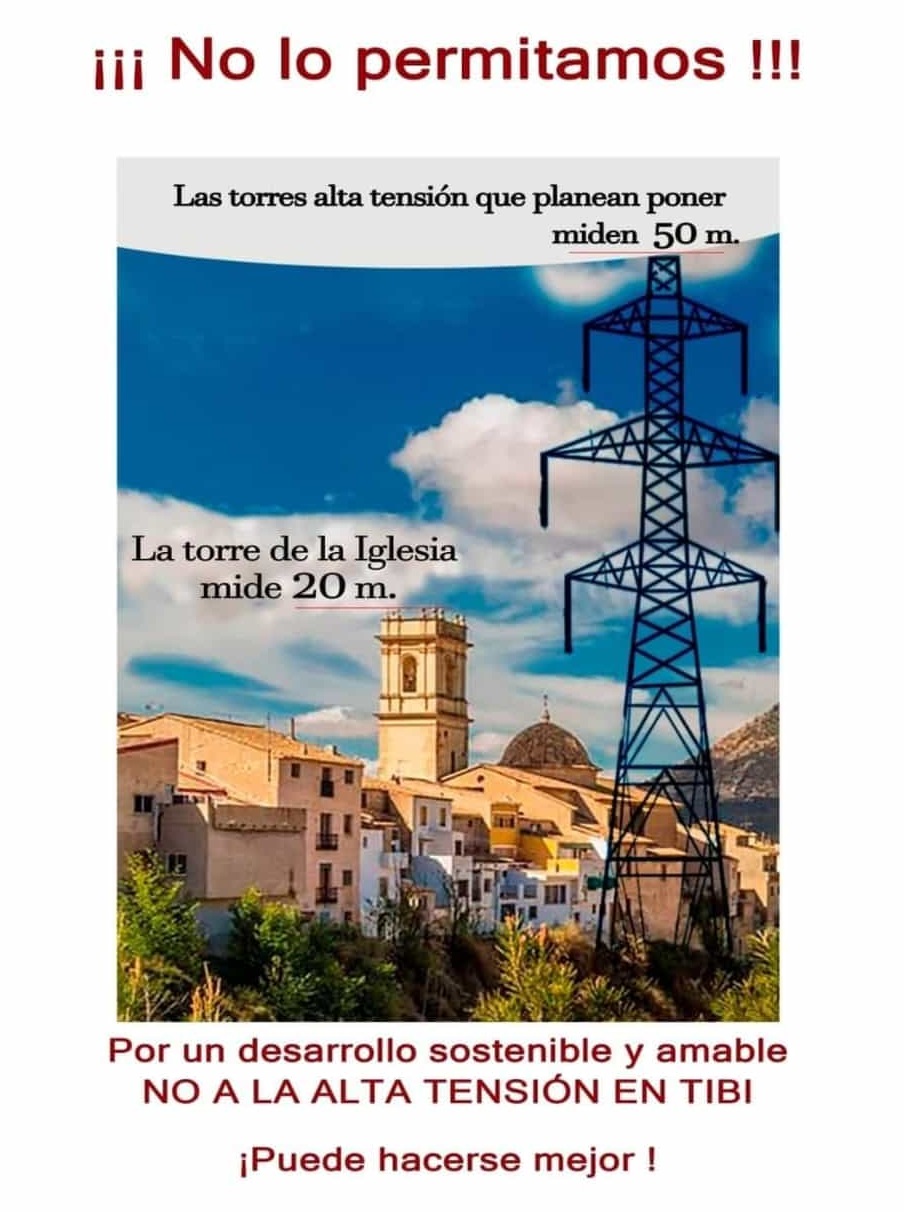 Tibi lucha contra la línea de alta tensión de una macro-planta solar, exponerse a campos electromagnéticos dañará salud y medio ambiente