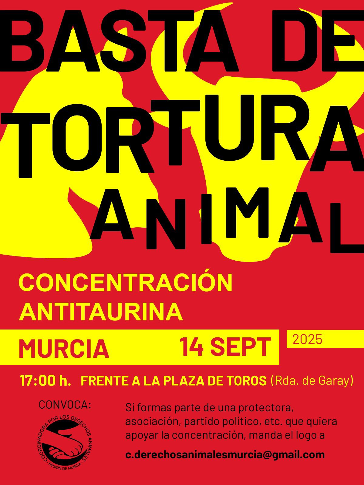 Concentración Antitaurina frente a la plaza de toros en Murcia, el próximo 14 de Septiembre a las 17:00