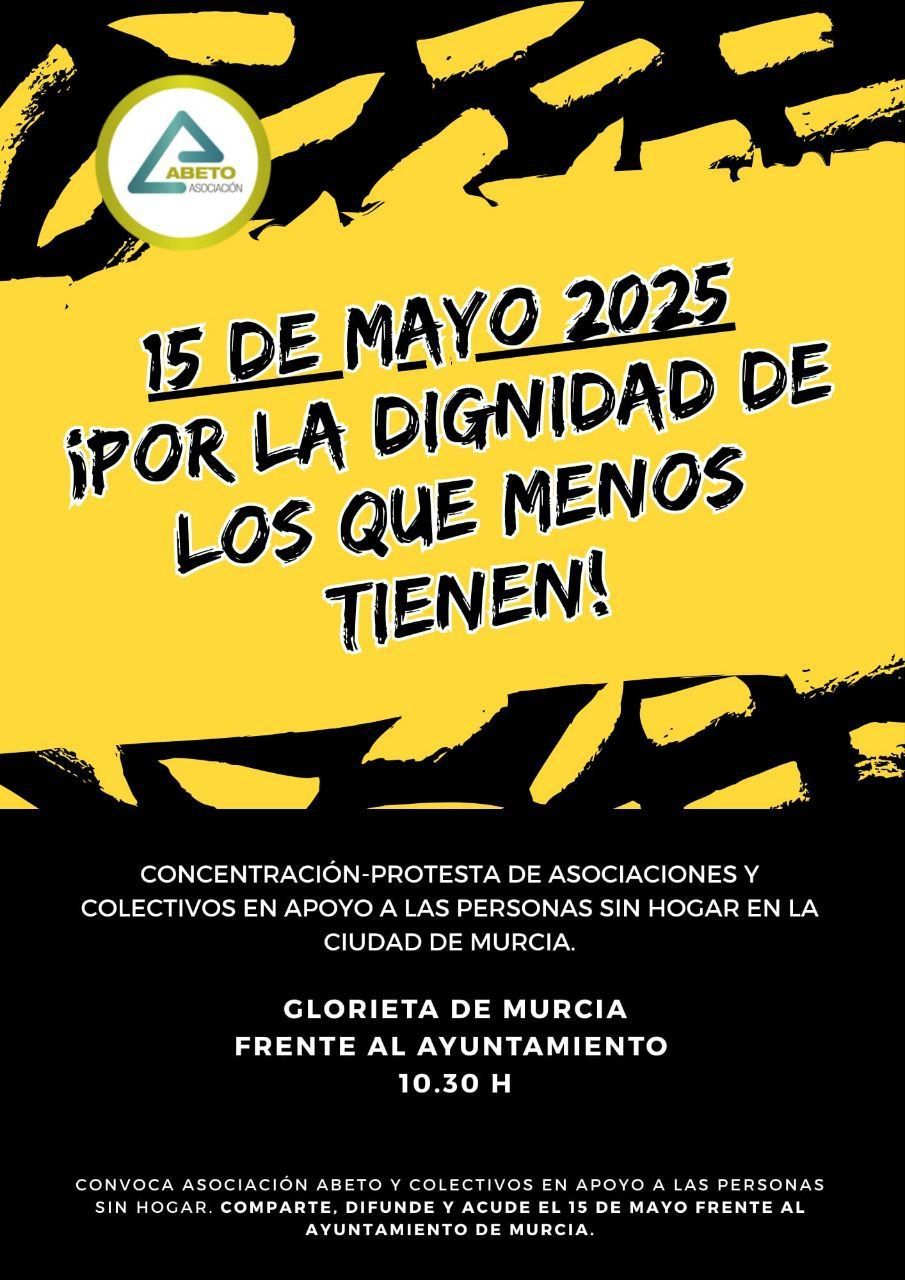 Concentración frente al Ayuntamiento de Murcia el jueves 15 de mayo, a las 10:30 en defensa de las personas sin hogar