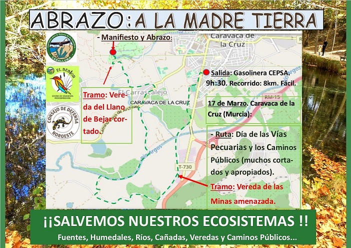 Caminata en defensa de las Vías Pecuarias y los caminos públicos, acabando en Las Fuentes del Marqués con el “ABRAZO a la MADRE TIERRA”