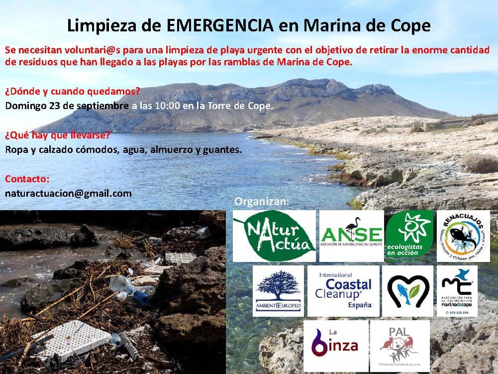 SE NECESITAN VOLUNTARIOS PARA LIMPIEZA EN MARINA DE COPE